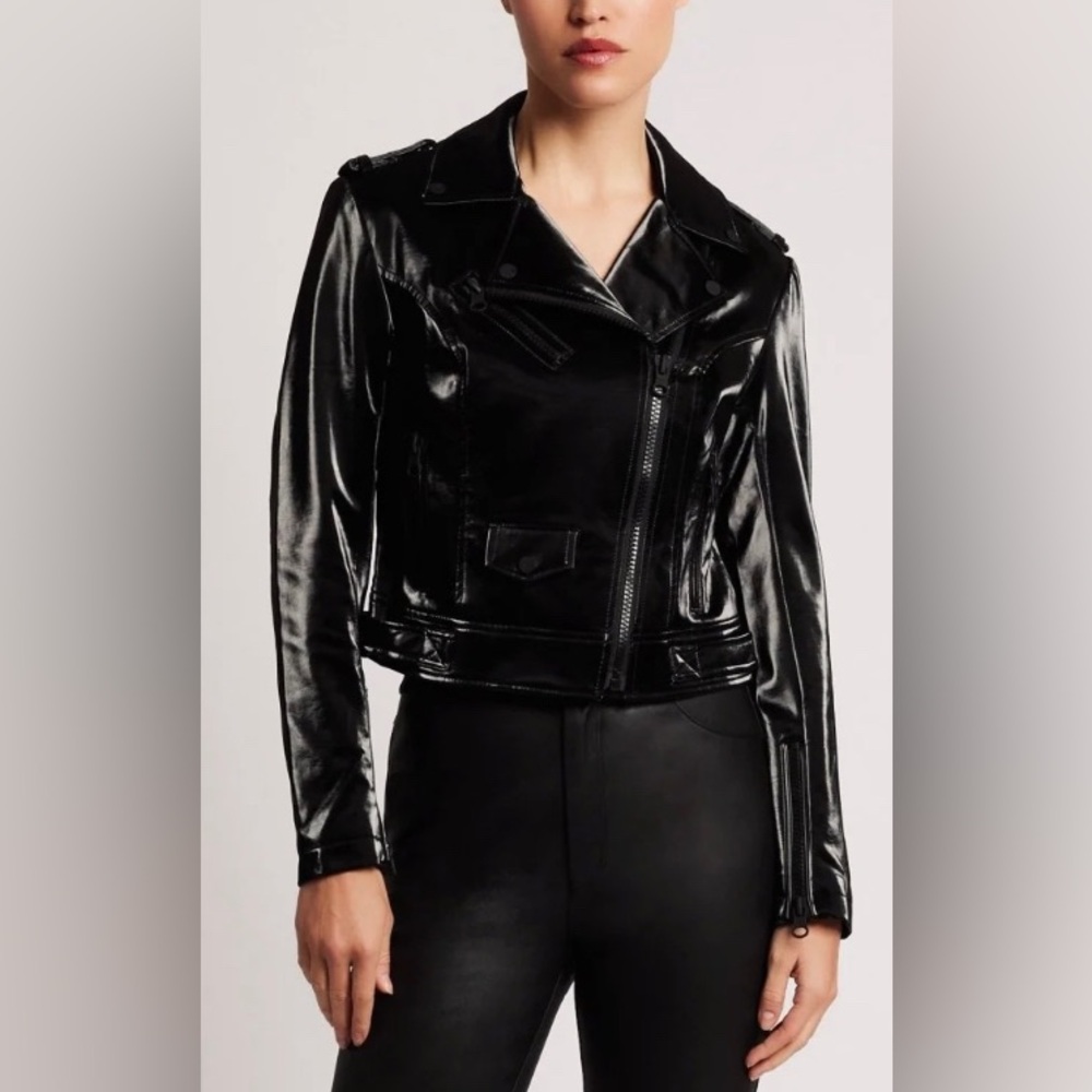 NEW Blanc Noir Classic City Moto Jacket - Black & White - Women's Medium